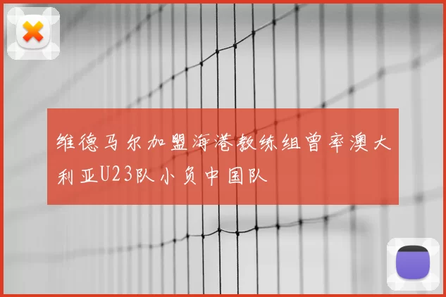 维德马尔加盟海港教练组曾率澳大利亚U23队小负中国队